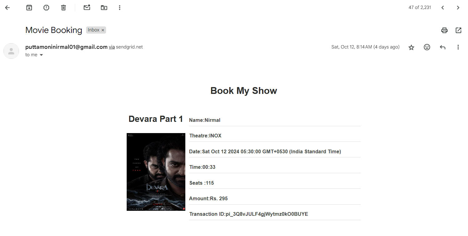 BMS Email Confirmation screenshot