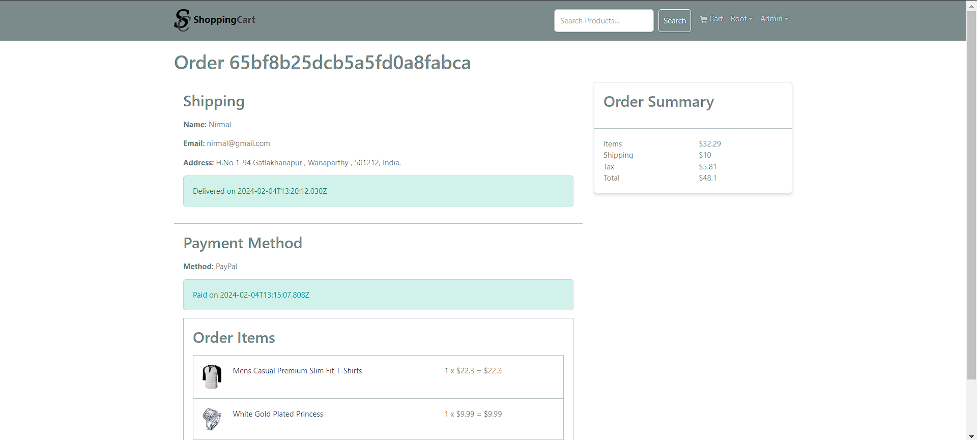 PlaceOrderScreen screenshot