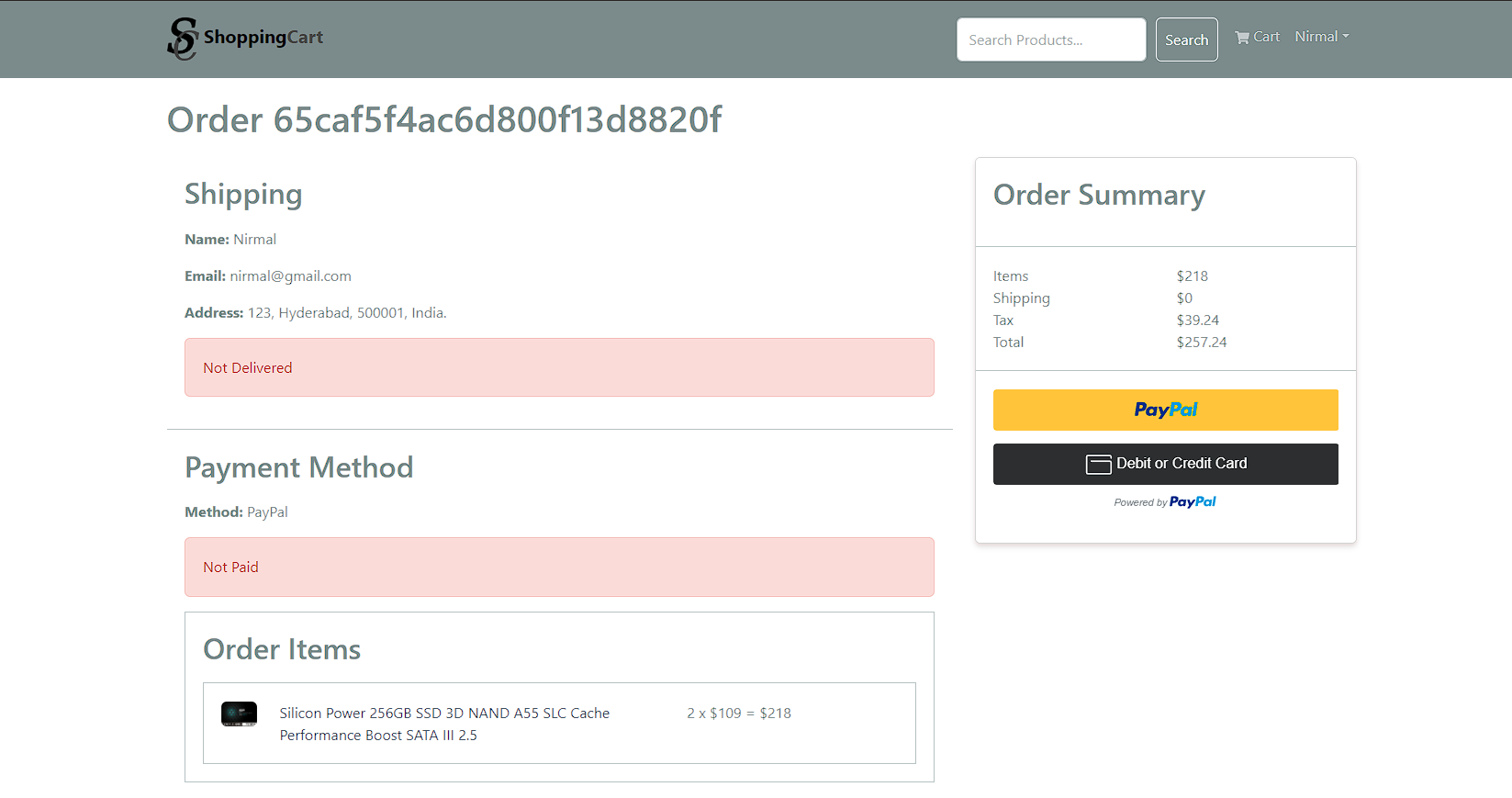 PlaceOrderScreen screenshot