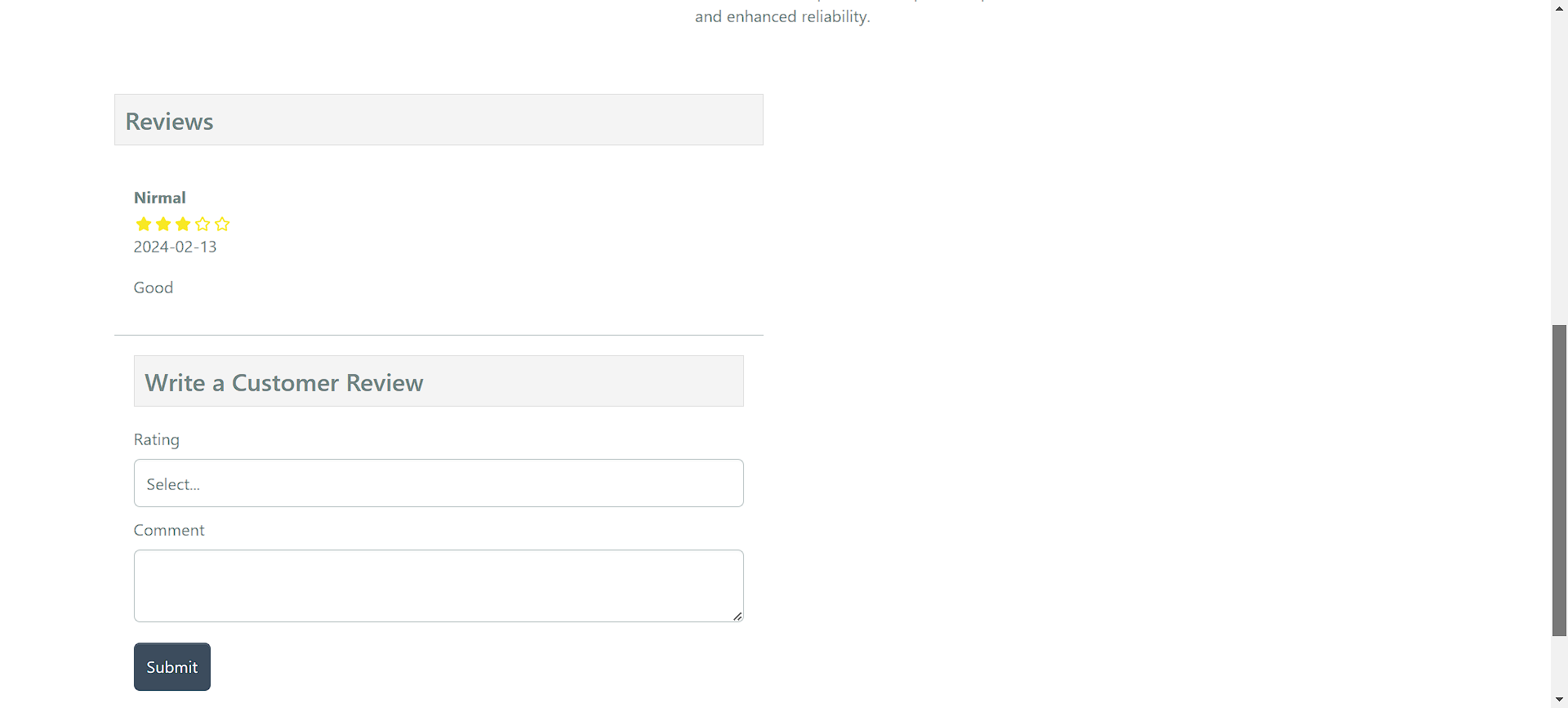 Product Review screenshot