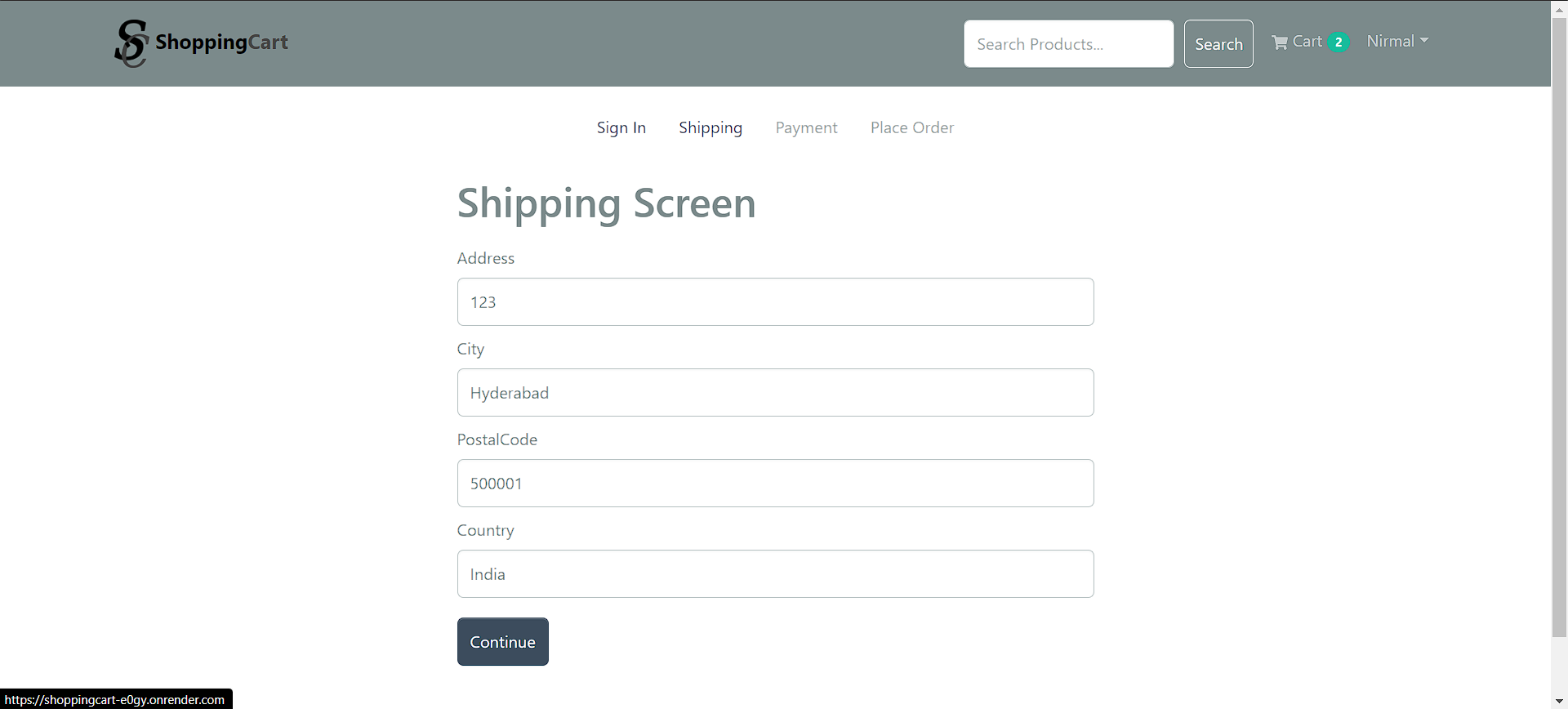 PlaceOrderScreen screenshot
