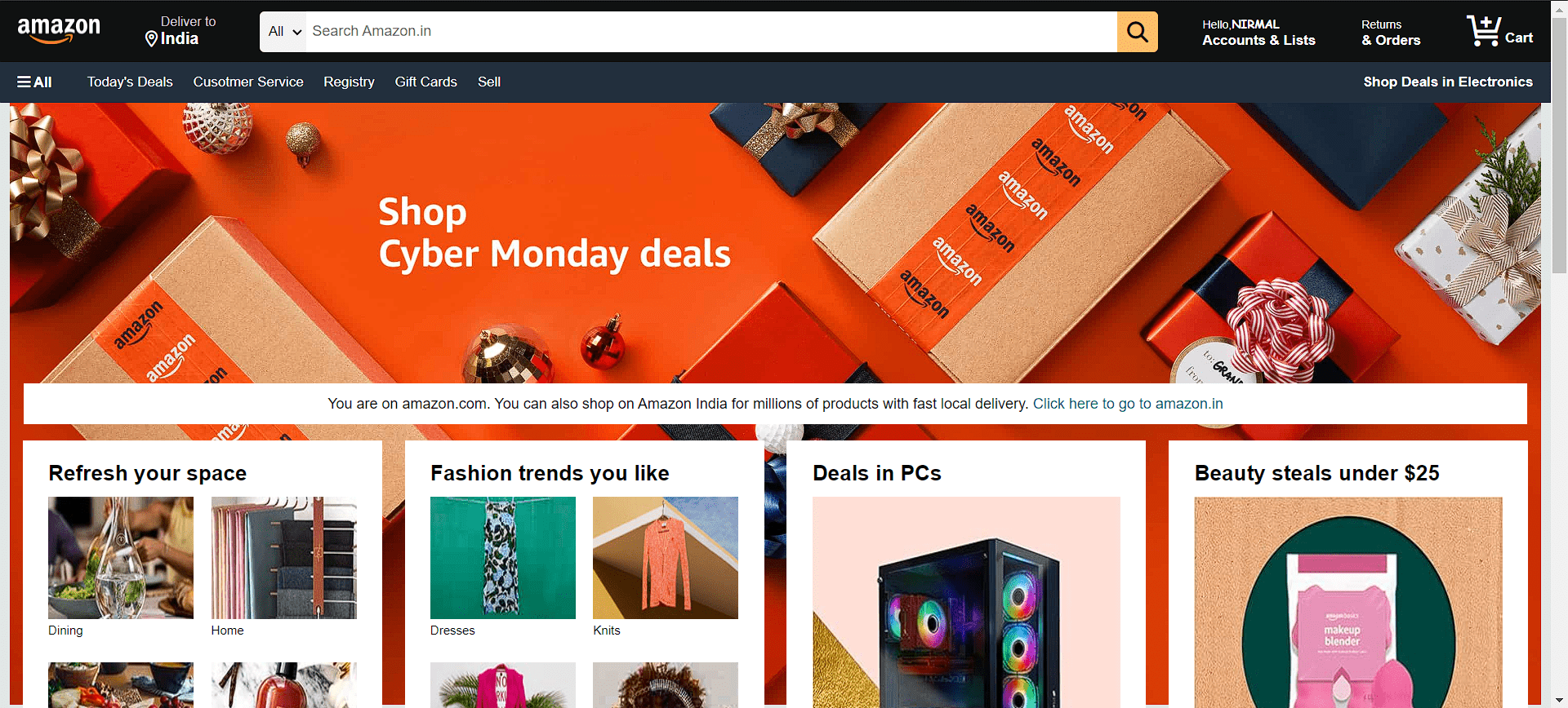 Amazon Website screenshot